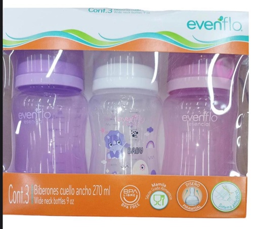 Set de 3 biberones evenflo.